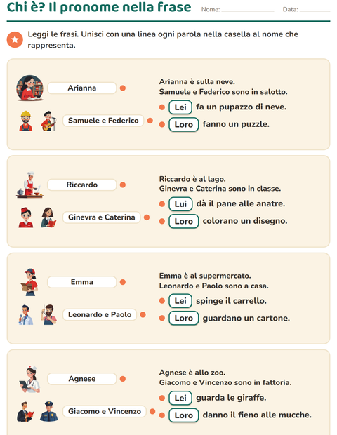 Anteprima della scheda di Pronomi personali soggetto per Scuola primaria classe seconda