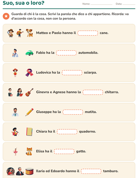 Anteprima della scheda di Pronomi personali soggetto per Scuola primaria classe seconda