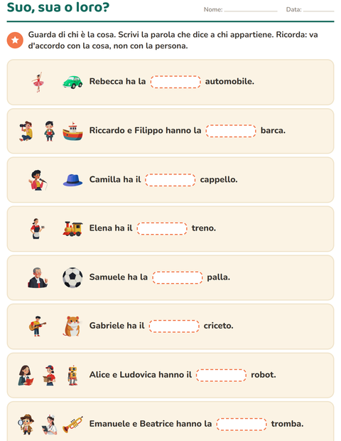 Anteprima della scheda di Pronomi personali soggetto per Scuola primaria classe seconda