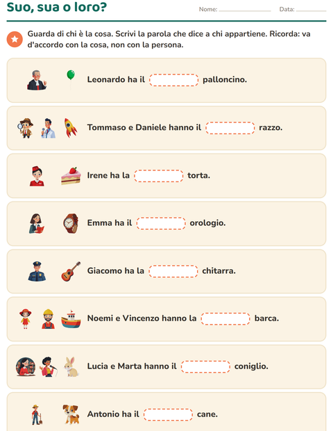 Anteprima della scheda di Pronomi personali soggetto per Scuola primaria classe seconda