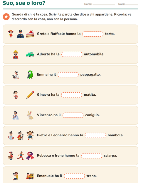Anteprima della scheda di Pronomi personali soggetto per Scuola primaria classe seconda