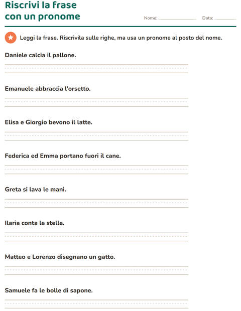 Anteprima della scheda di Pronomi personali soggetto per Scuola primaria classe seconda