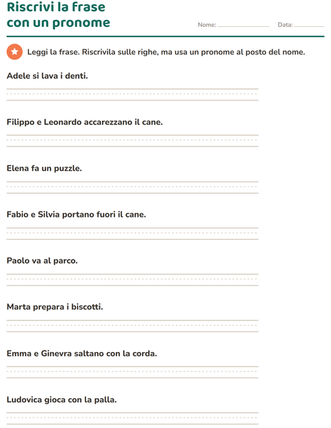 Anteprima della scheda di Pronomi personali soggetto per Scuola primaria classe seconda