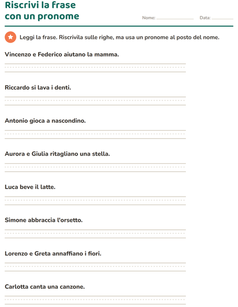 Anteprima della scheda di Pronomi personali soggetto per Scuola primaria classe seconda