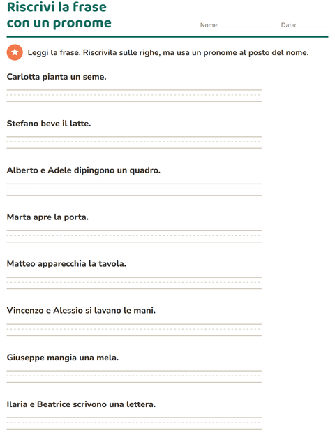 Anteprima della scheda di Pronomi personali soggetto per Scuola primaria classe seconda