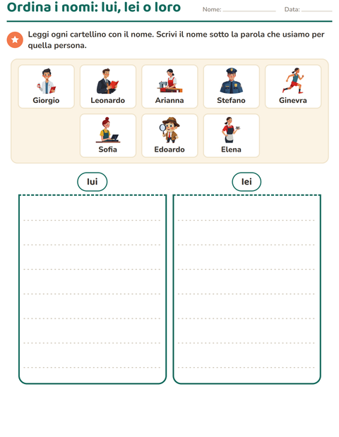 Anteprima della scheda di Pronomi personali soggetto per Scuola primaria classe prima