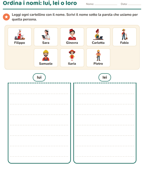 Anteprima della scheda di Pronomi personali soggetto per Scuola primaria classe prima
