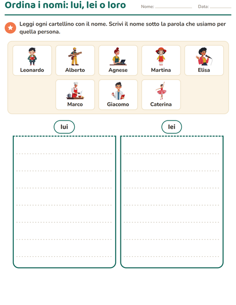 Anteprima della scheda di Pronomi personali soggetto per Scuola primaria classe prima