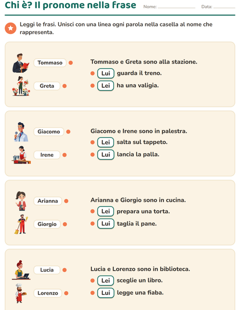 Anteprima della scheda di Pronomi personali soggetto per Scuola primaria classe seconda