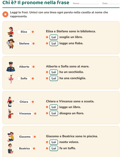 Anteprima della scheda di Pronomi personali soggetto per Scuola primaria classe seconda