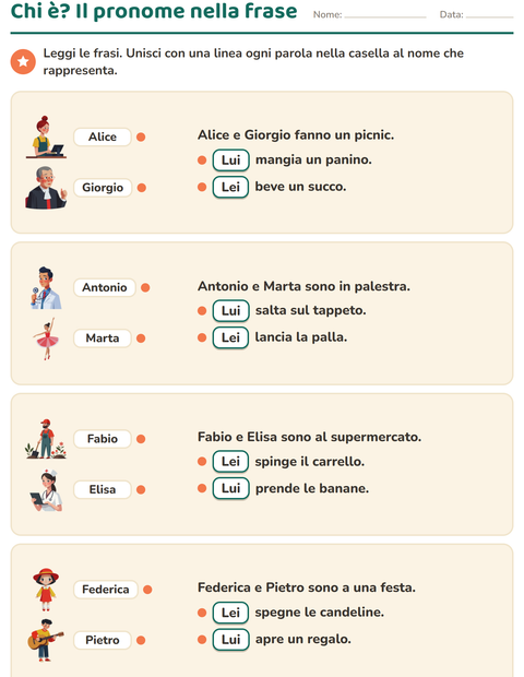 Anteprima della scheda di Pronomi personali soggetto per Scuola primaria classe seconda