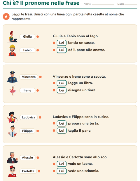 Anteprima della scheda di Pronomi personali soggetto per Scuola primaria classe seconda