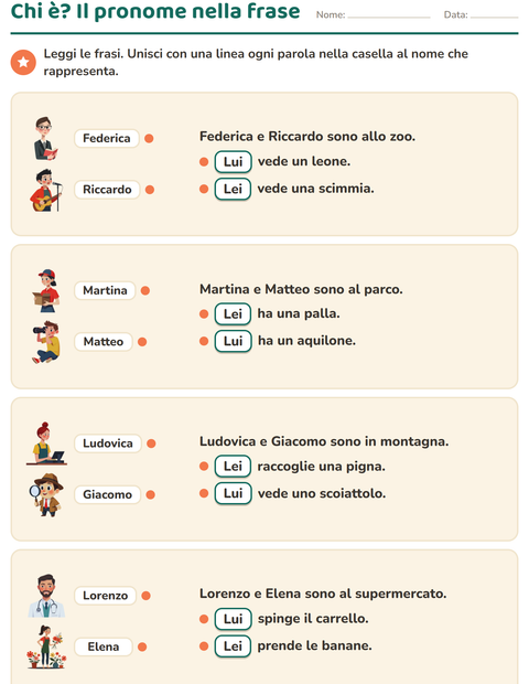 Anteprima della scheda di Pronomi personali soggetto per Scuola primaria classe seconda