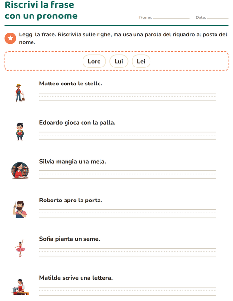 Anteprima della scheda di Pronomi personali soggetto per Scuola primaria classe seconda