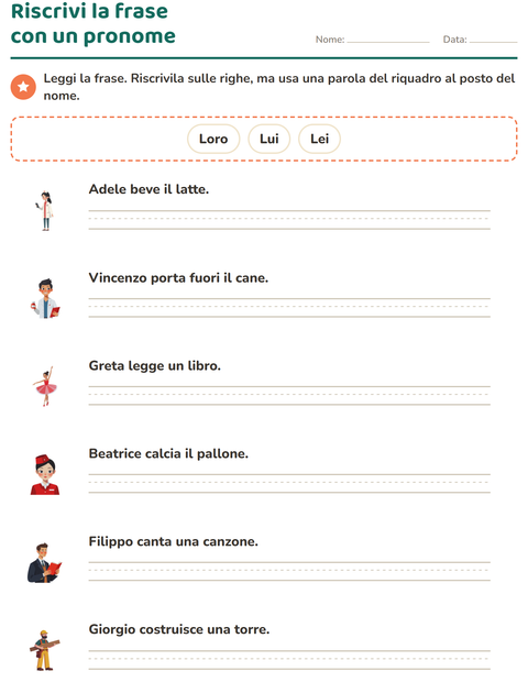 Anteprima della scheda di Pronomi personali soggetto per Scuola primaria classe seconda