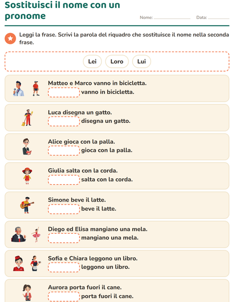 Anteprima di Sostituisci il nome con un pronome nella seconda frase