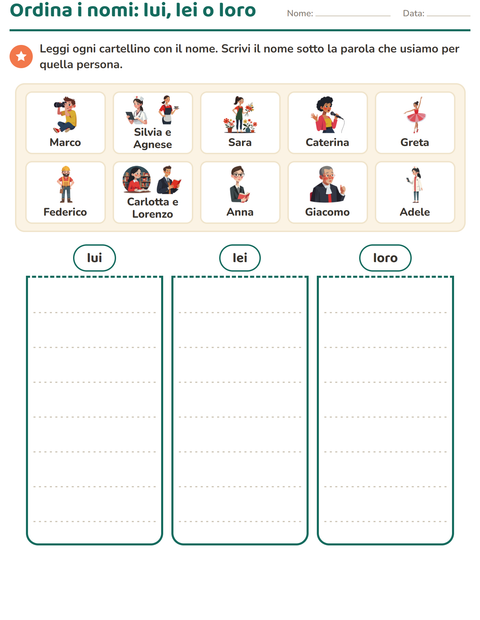 Anteprima della scheda di Pronomi personali soggetto per Scuola primaria classe prima