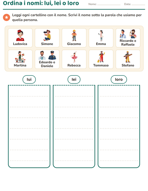 Anteprima della scheda di Pronomi personali soggetto per Scuola primaria classe prima
