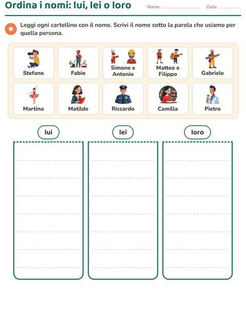 Anteprima della scheda di Pronomi personali soggetto per Scuola primaria classe prima