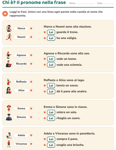 Anteprima della scheda di Pronomi personali soggetto per Scuola primaria classe seconda