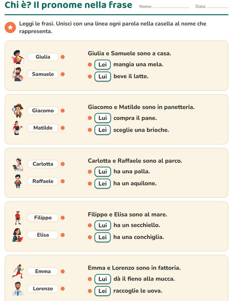 Anteprima della scheda di Pronomi personali soggetto per Scuola primaria classe seconda