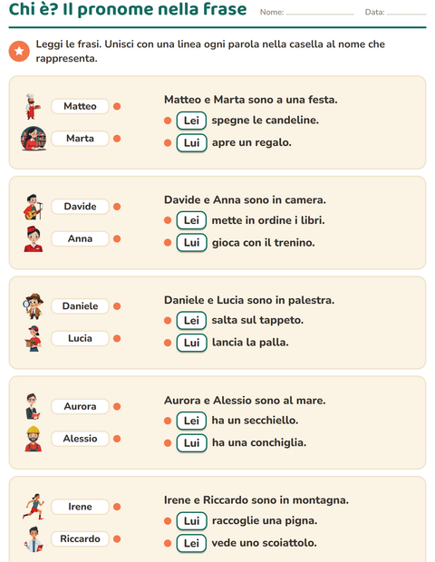Anteprima della scheda di Pronomi personali soggetto per Scuola primaria classe seconda