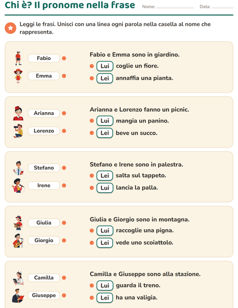 Anteprima della scheda di Pronomi personali soggetto per Scuola primaria classe seconda