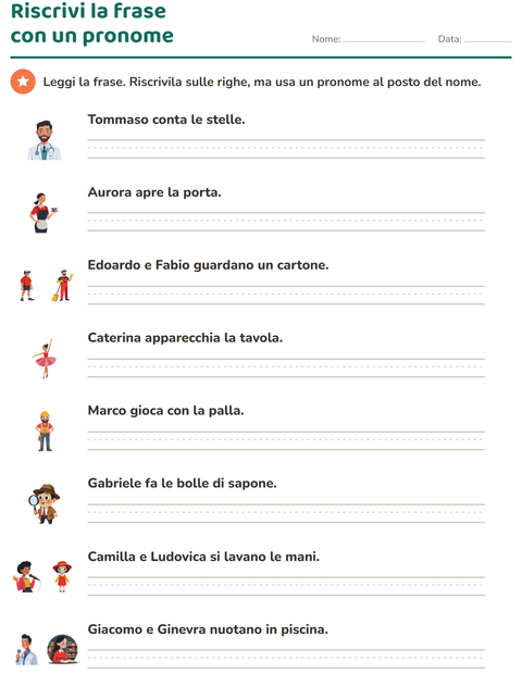 Anteprima della scheda di Pronomi personali soggetto per Scuola primaria classe seconda