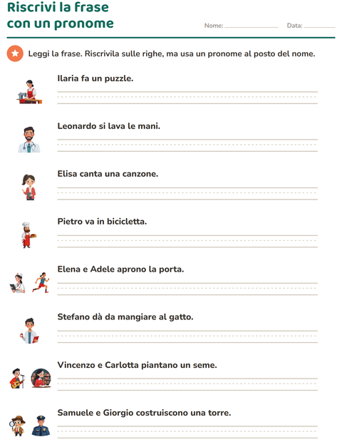 Anteprima della scheda di Pronomi personali soggetto per Scuola primaria classe seconda