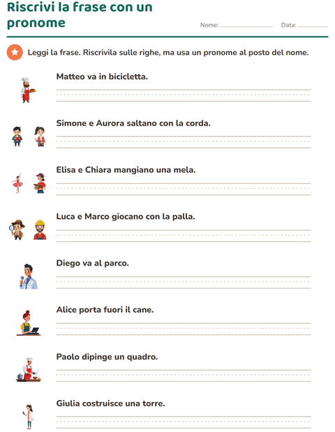 Anteprima di Riscrivi la frase intera usando un pronome