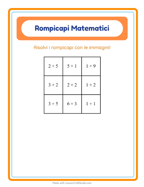 Anteprima della scheda di Puzzle Matematico con Campeggio per Scuola primaria classe prima