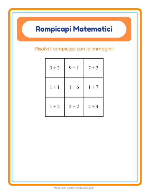 Anteprima della scheda di Puzzle Matematico con Frutta per Scuola primaria classe prima