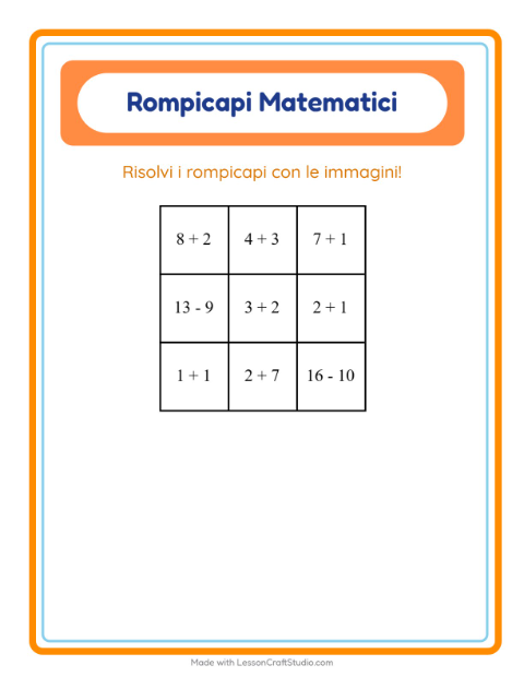 Anteprima della scheda di Puzzle Matematico con Abbigliamento per Scuola primaria classe prima