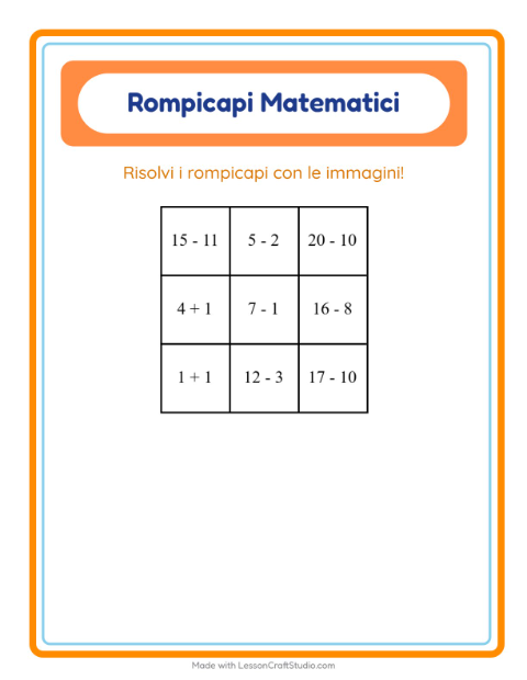 Anteprima della scheda di Puzzle Matematico con Animali della fattoria per Scuola primaria classe prima
