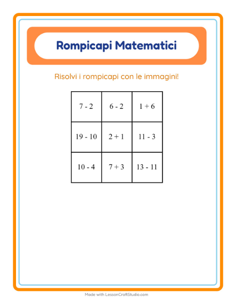 Anteprima della scheda di Puzzle Matematico con Animali dello zoo per Scuola primaria classe prima