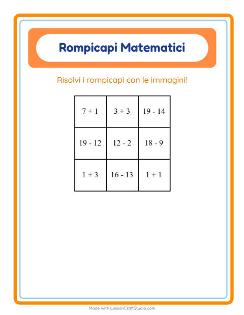 Anteprima della scheda di Puzzle Matematico con Animali per Scuola primaria classe prima