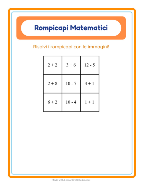 Anteprima della scheda di Puzzle Matematico con Attività per Scuola primaria classe prima