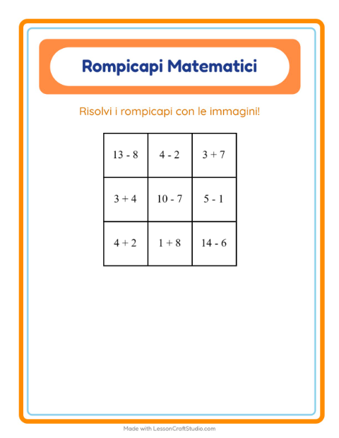 Anteprima della scheda di Puzzle Matematico con Campeggio per Scuola primaria classe prima