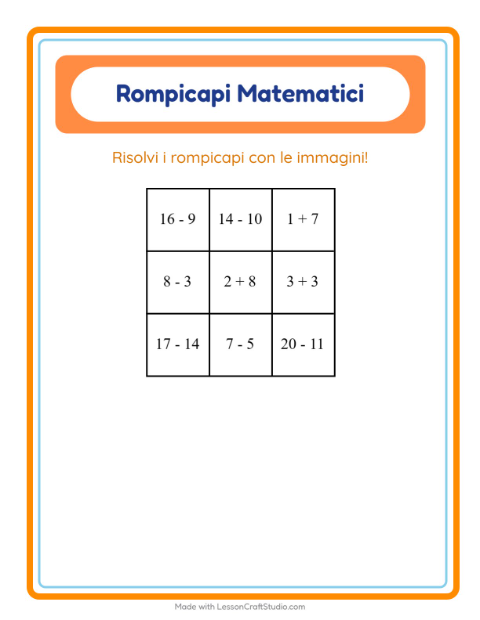 Anteprima della scheda di Puzzle Matematico con Colazione per Scuola primaria classe prima