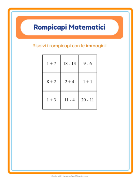 Anteprima della scheda di Puzzle Matematico con Dinosauri per Scuola primaria classe prima