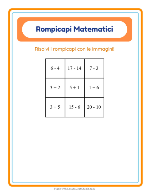 Anteprima della scheda di Puzzle Matematico con Dolci e dolciumi per Scuola primaria classe prima
