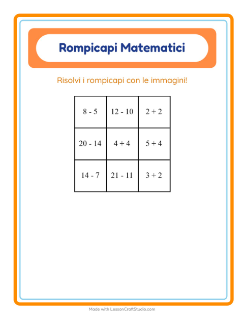 Anteprima della scheda di Puzzle Matematico con In giro per casa per Scuola primaria classe prima