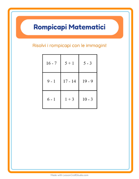 Anteprima della scheda di Puzzle Matematico con Ospedale per Scuola primaria classe prima