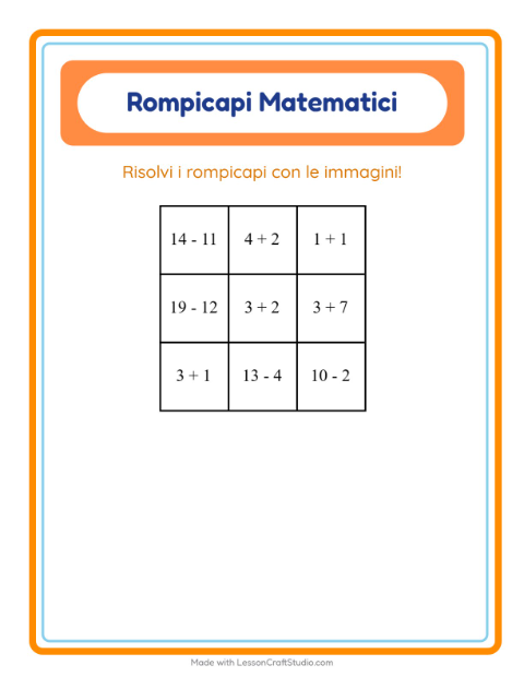 Anteprima della scheda di Puzzle Matematico con Professioni per Scuola primaria classe prima