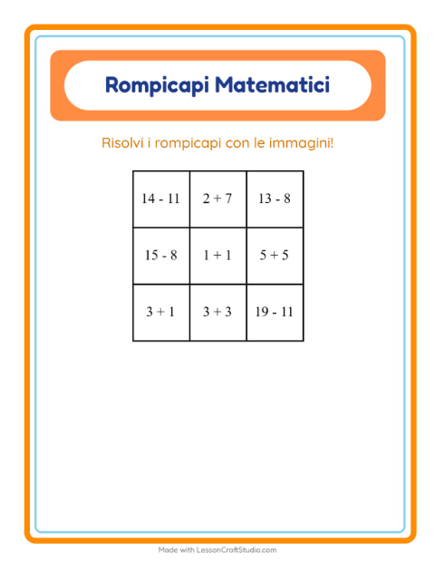 Anteprima della scheda di Puzzle Matematico con Rettili e anfibi per Scuola primaria classe prima