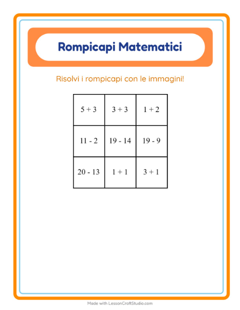 Anteprima della scheda di Puzzle Matematico con Uccelli per Scuola primaria classe prima