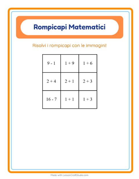 Anteprima della scheda di Puzzle Matematico con Varie per Scuola primaria classe prima