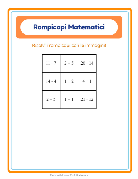 Anteprima della scheda di Puzzle Matematico con Verdure per Scuola primaria classe prima