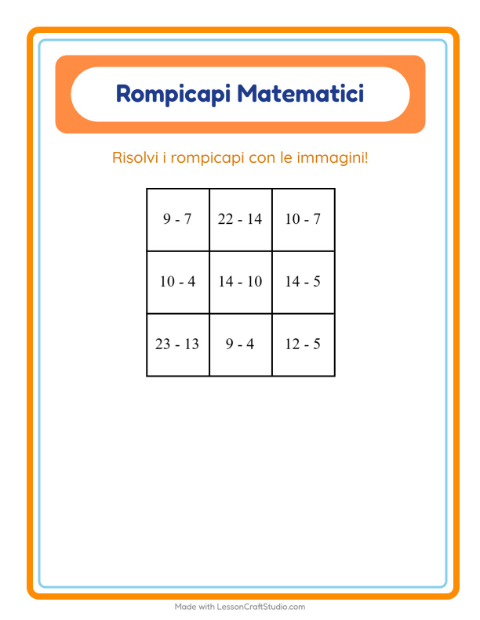 Anteprima della scheda di Puzzle Matematico con Animali per Scuola primaria classe prima