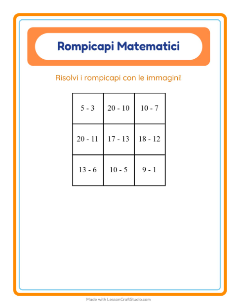 Anteprima della scheda di Puzzle Matematico con Animali della fattoria per Scuola primaria classe prima